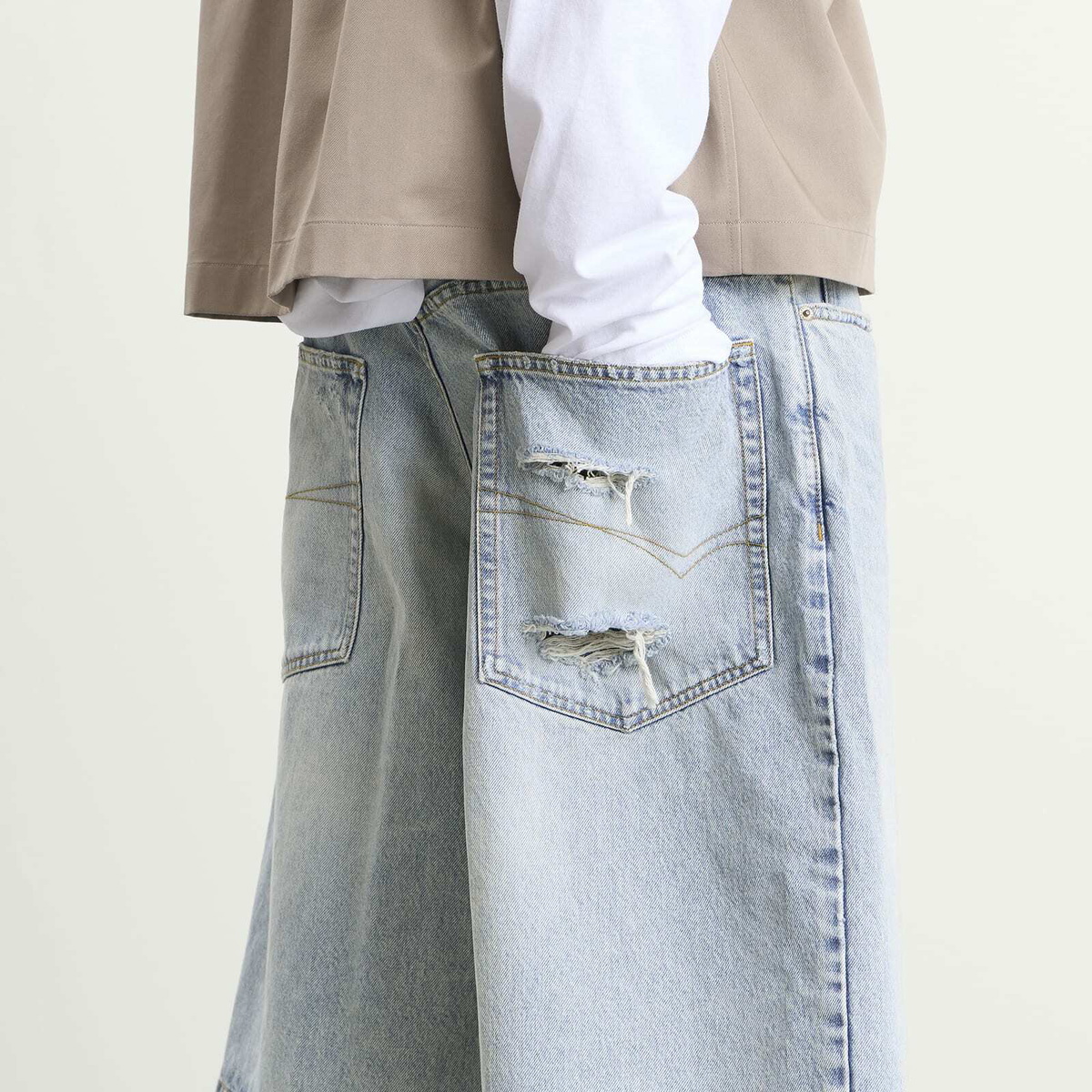Balenciaga Men's Stay Press Vintage Denim Shorts in Bleach Light Bleu