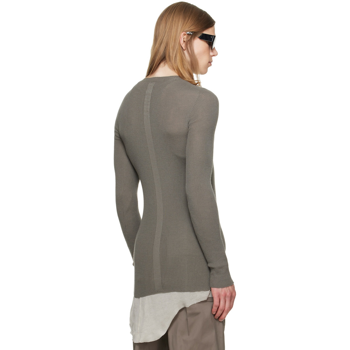 Rick Owens Gray Tower Ribbed Round Neck Sweater