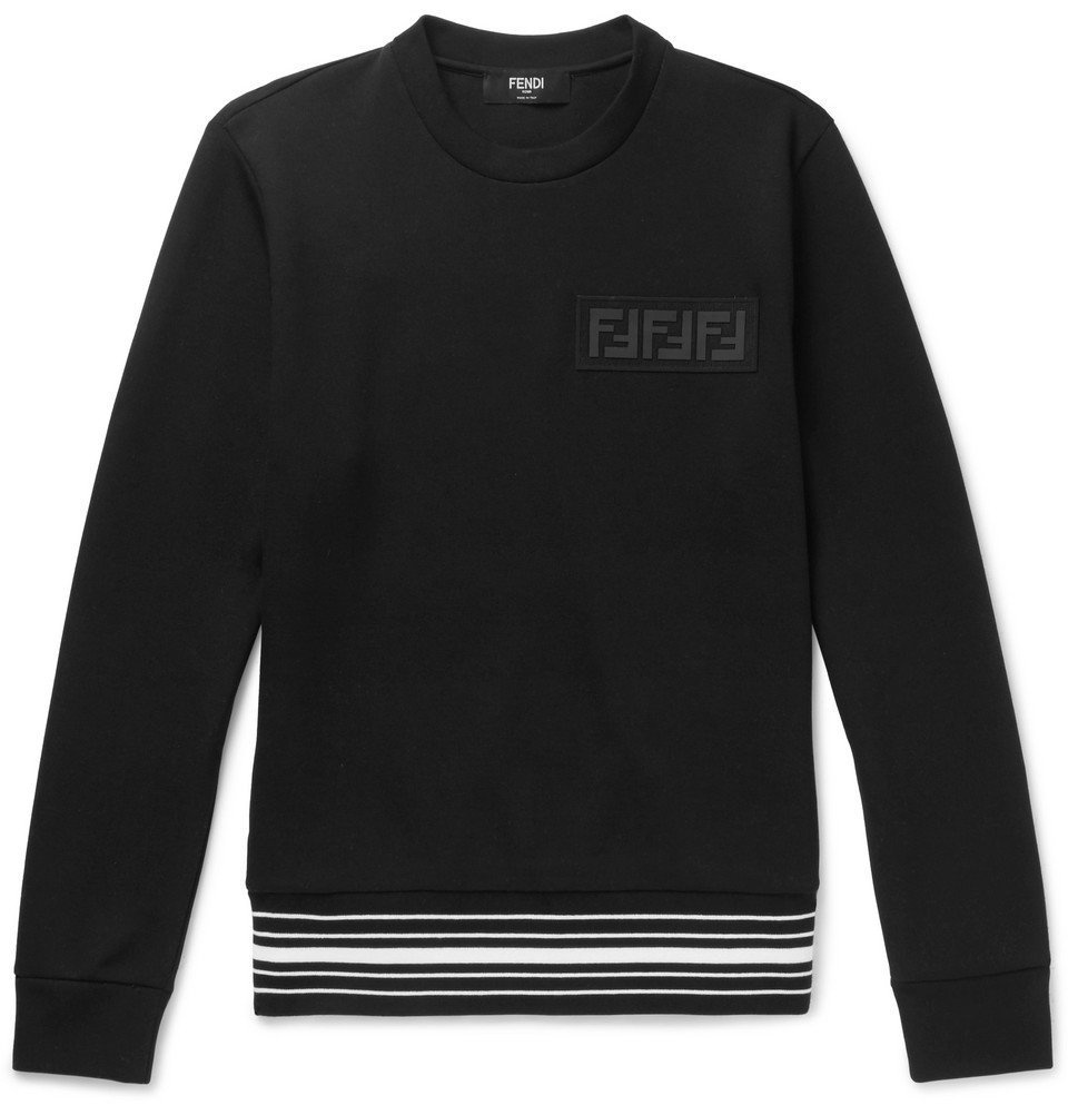 Fendi - Logo-Appliquéd Striped Cotton-Blend Jersey Sweatshirt - Men - Black