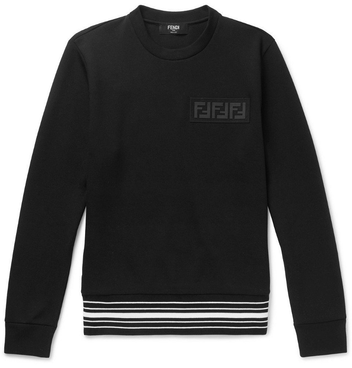 Photo: Fendi - Logo-Appliquéd Striped Cotton-Blend Jersey Sweatshirt - Men - Black