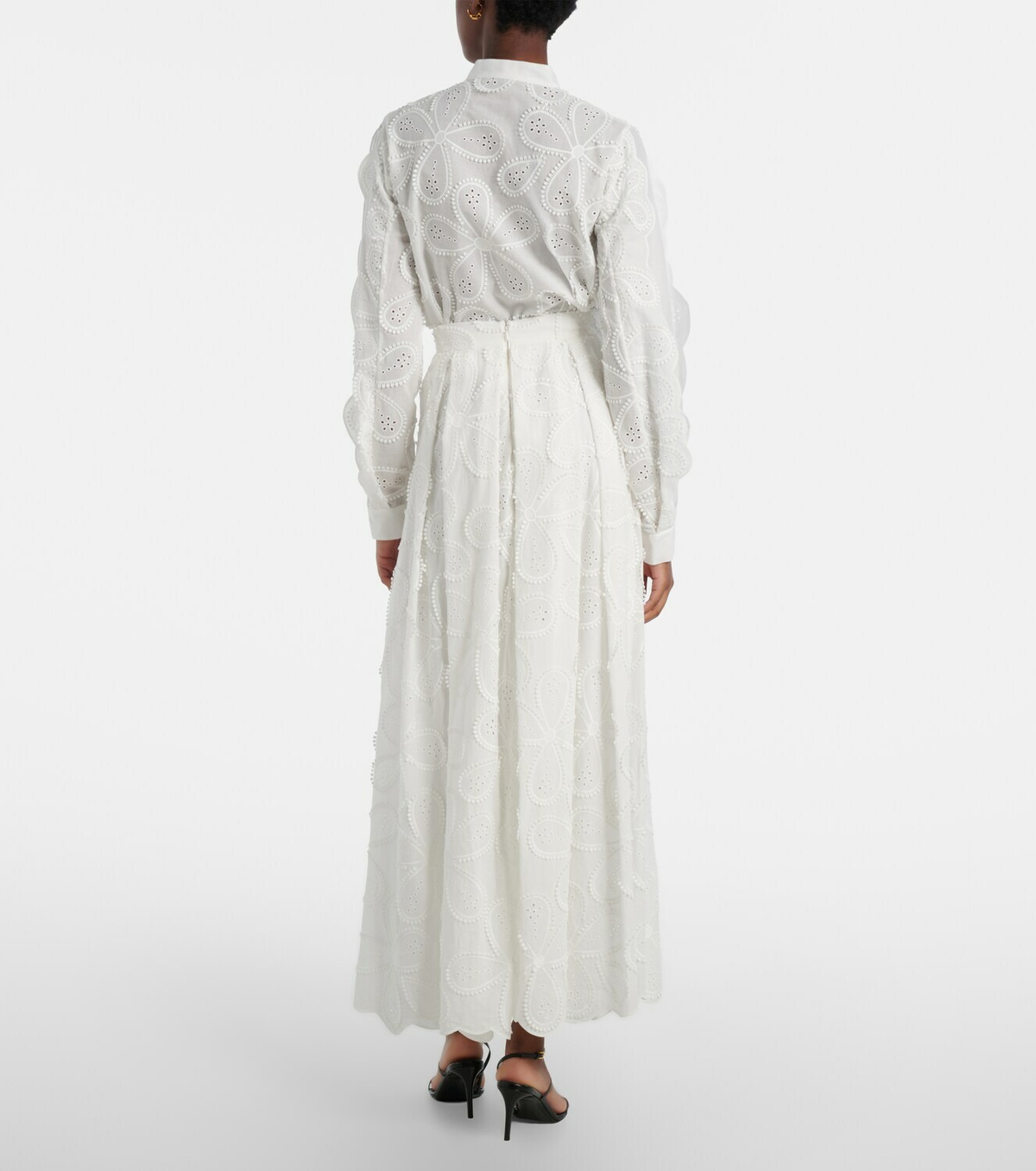 Elie Saab Embroidered cotton-blend midi skirt