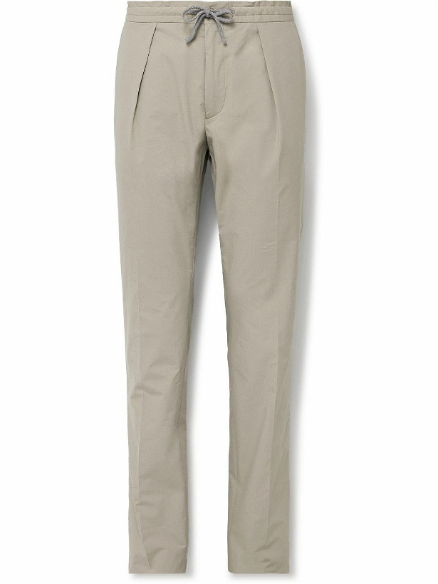 Photo: Incotex - Venezia 1951 Slim-Fit Pleated Cotton-Blend Poplin Trousers - Neutrals