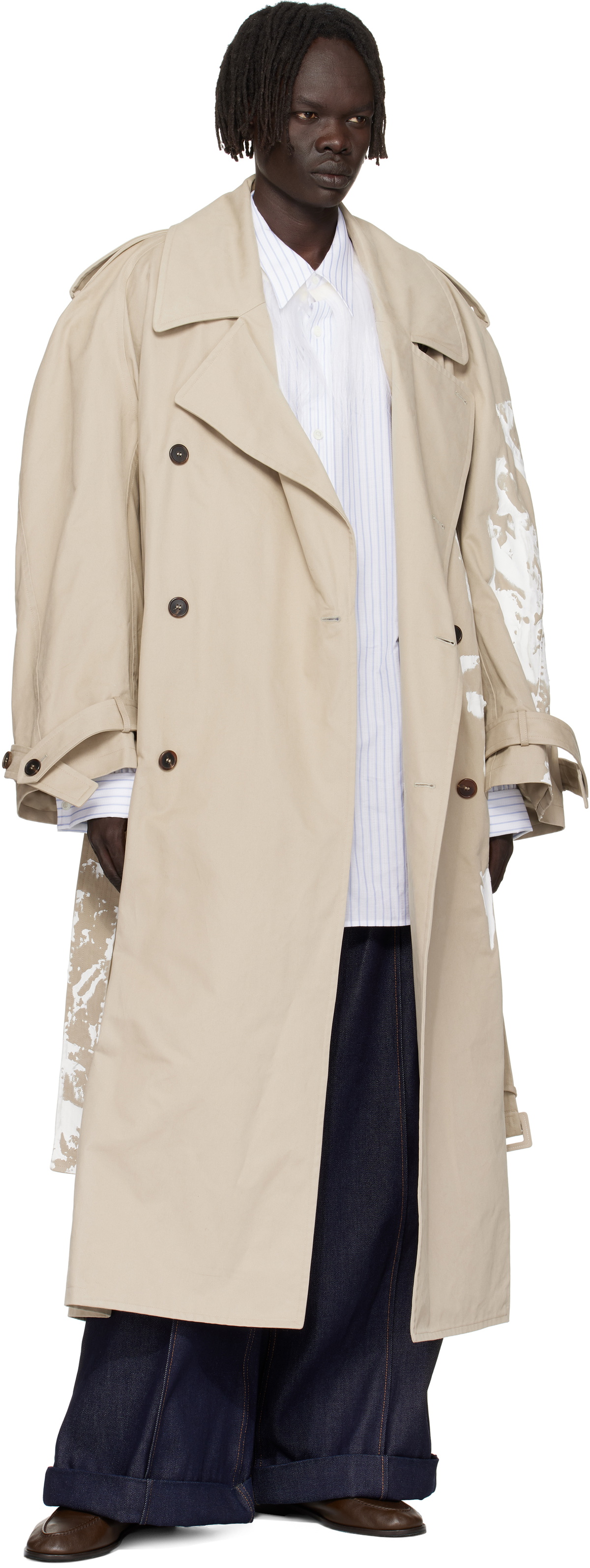 Hed Mayner Beige Painted Trench Coat