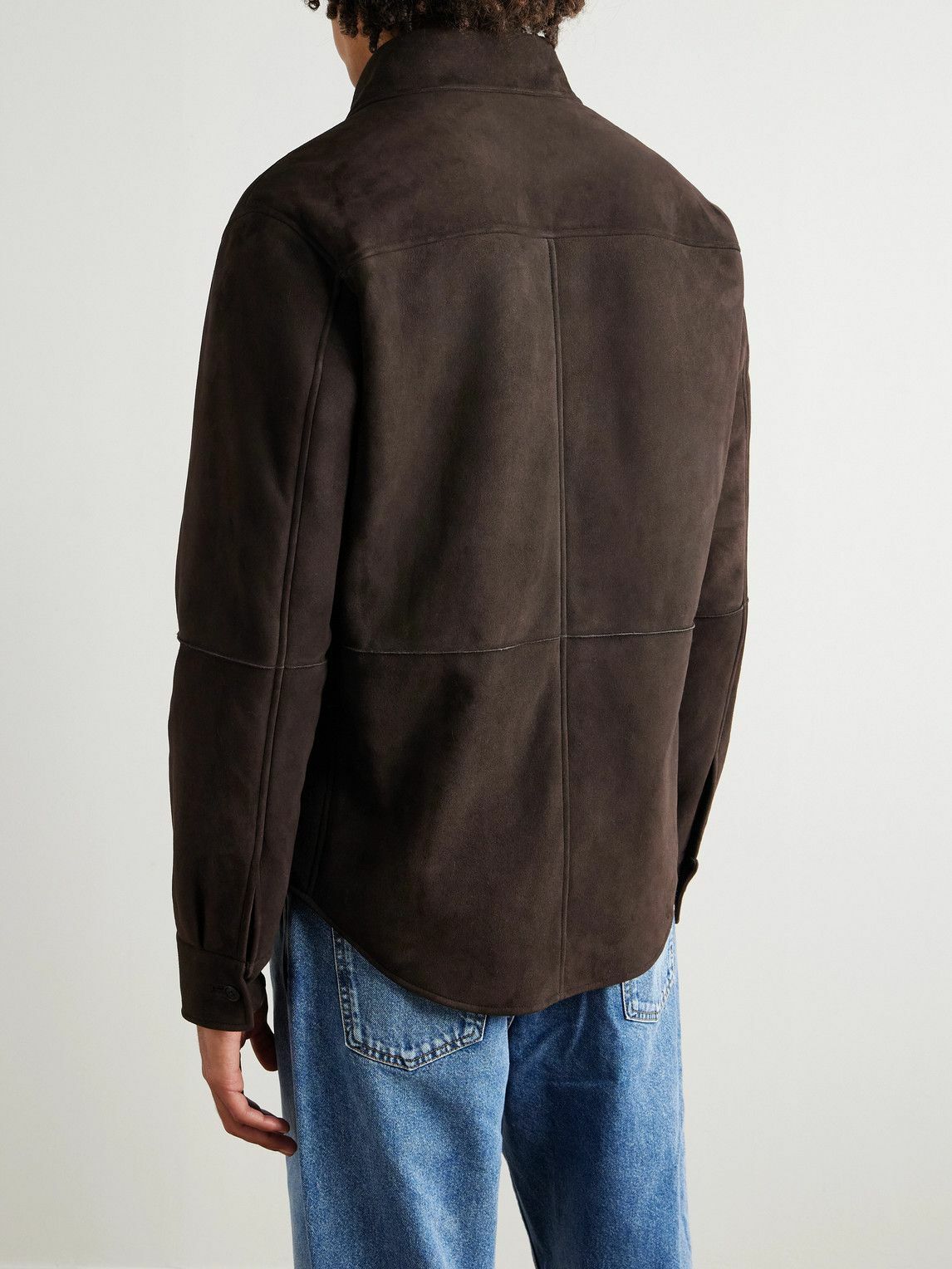 The Row - Bento Panelled Shearling Shirt Jacket - Brown