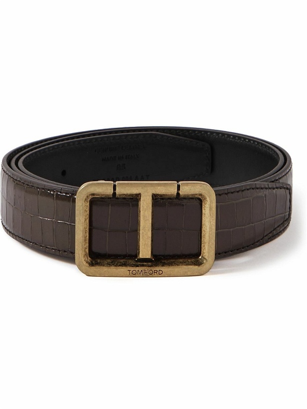 Photo: TOM FORD - 3cm Croc-Effect Glossed-Leather Belt - Brown
