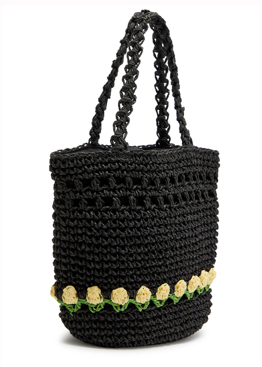 Damson Madder Tulip Raffia top Handle bag - Black - One Size