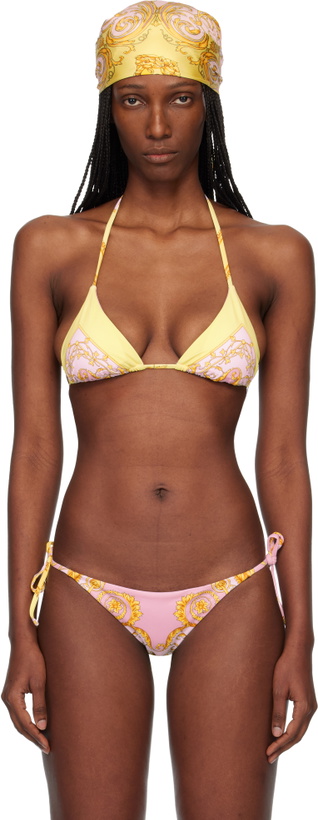 Photo: Versace Yellow & Pink Printed Triangle Bikini Top