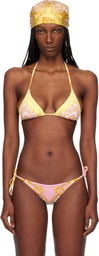 Versace Yellow & Pink Printed Triangle Bikini Top