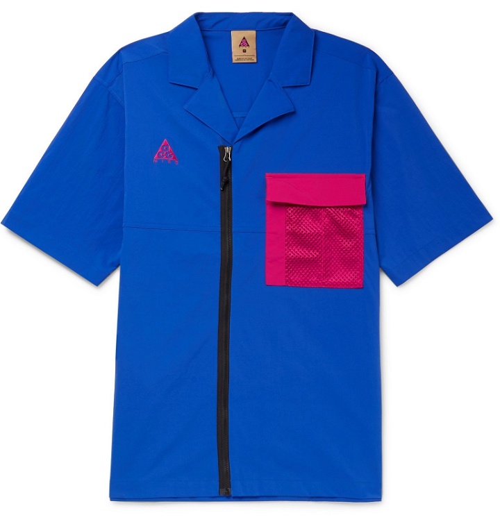 Photo: Nike - ACG Camp-Collar Mesh-Trimmed Printed Shell Shirt - Blue