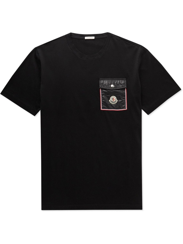 Photo: Moncler - Logo-Appliquéd Shell-Trimmed Cotton-Jersey T-Shirt - Black