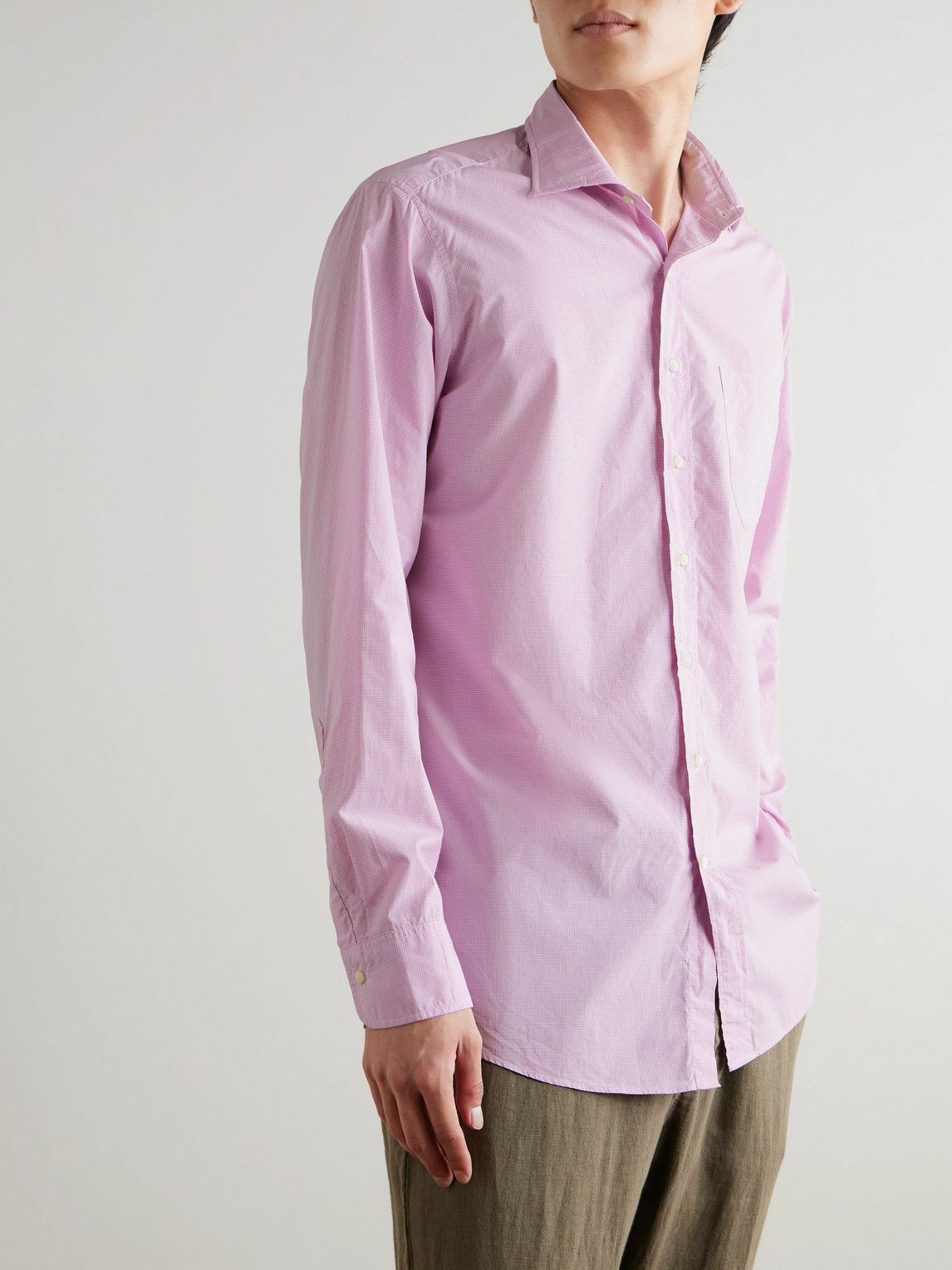 Sid Mashburn - Spread-Collar Checked Cotton-Poplin Shirt - Pink
