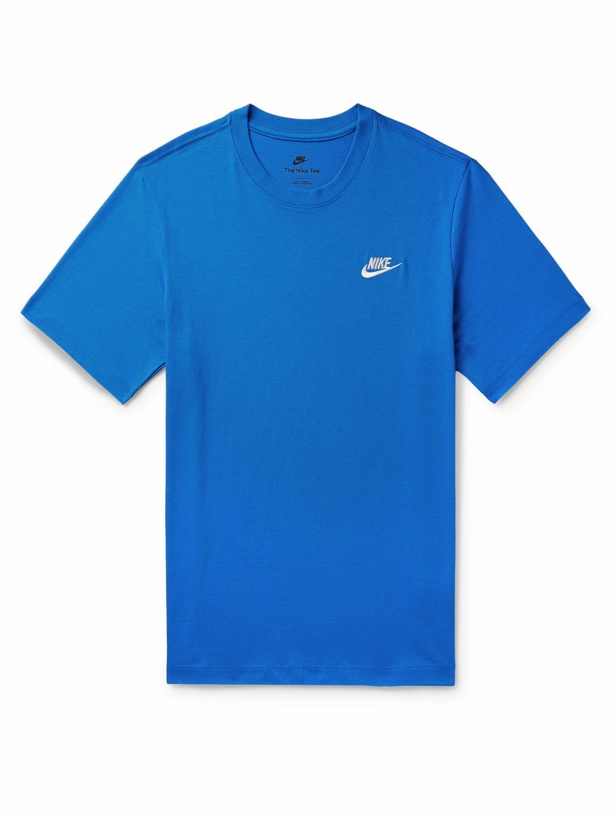 Photo: Nike - Sporstwear Club Logo-Embroidered Cotton-Jersey T-Shirt - Blue
