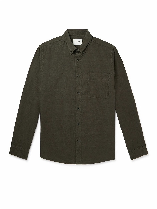 Photo: NN07 - Arne 5082 Button-Down Collar Organic Cotton-Corduroy Shirt - Green
