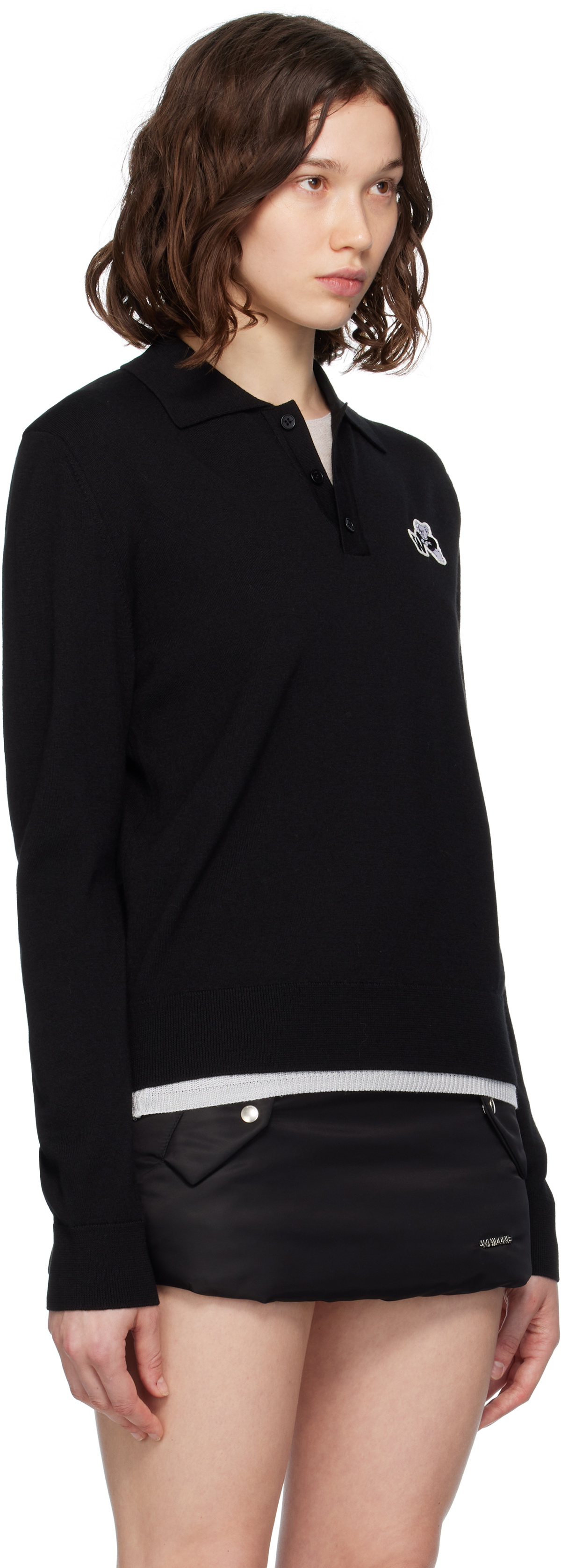 We11done Black Wool Patched Logo Polo
