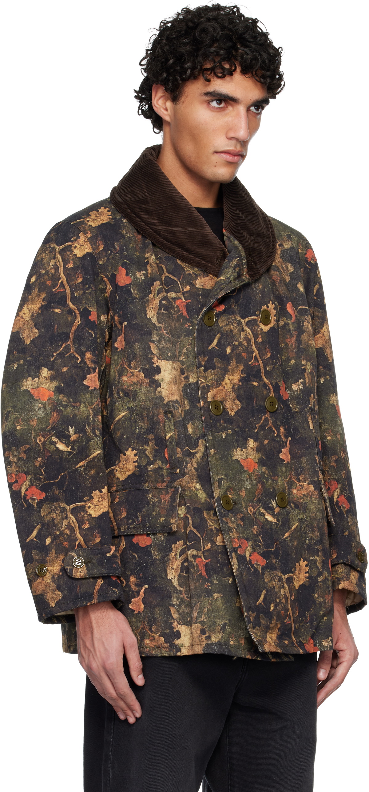 R13 Khaki & Brown Oversized Shawl Lapel Coat