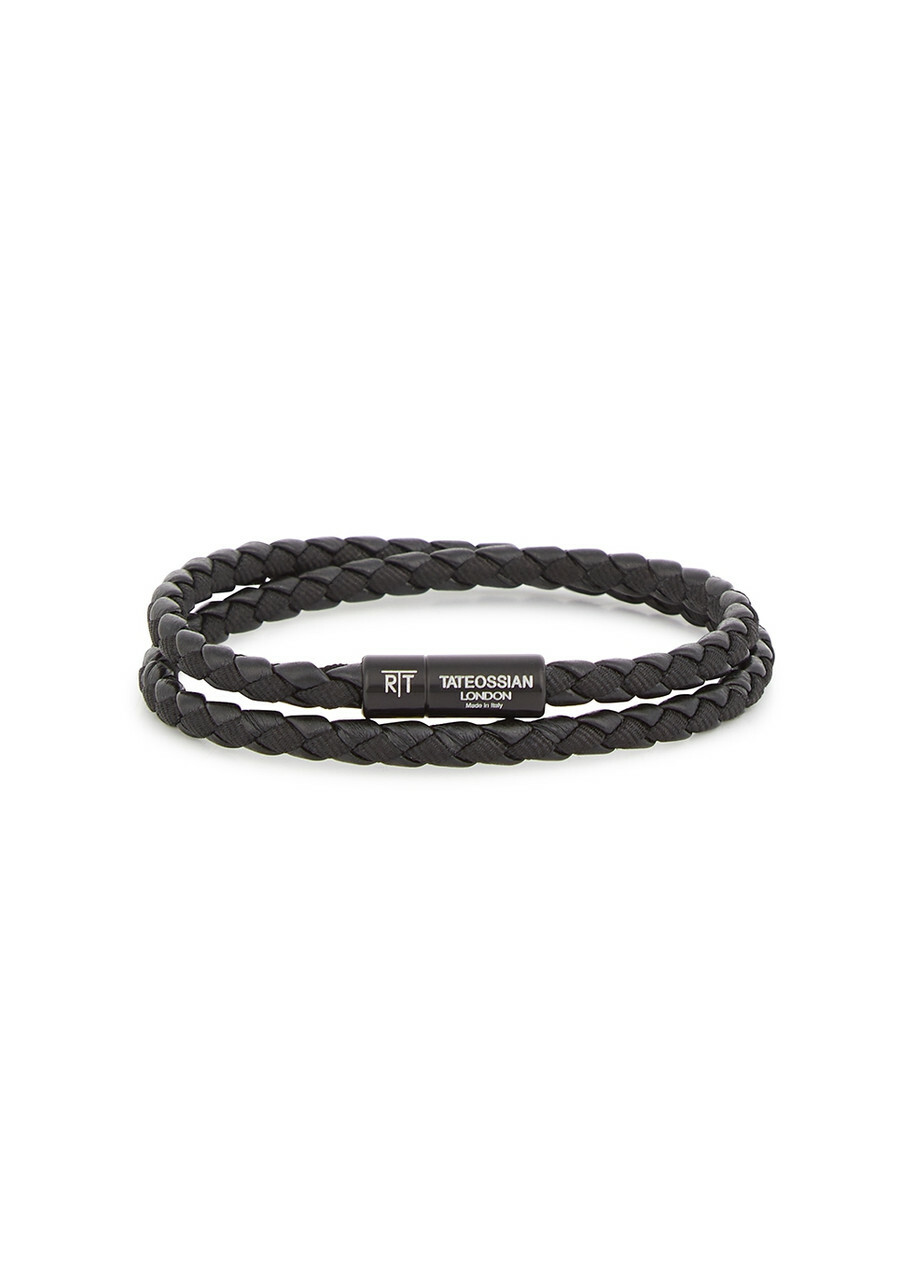 Tateossian Chelsea Double-wrap Black Leather Bracelet
