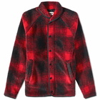 YMC Men's Checked Beach Fleece Jacket in Red