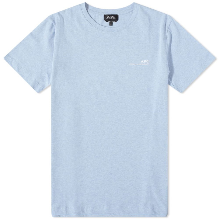 Photo: A.P.C. Men's A.P.C Item Logo T-Shirt in Sky Blue Marl