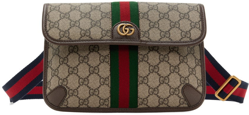 OPHIDIA BELT BAG 28 IN BROWN AND BEIGE GG CALFSKIN