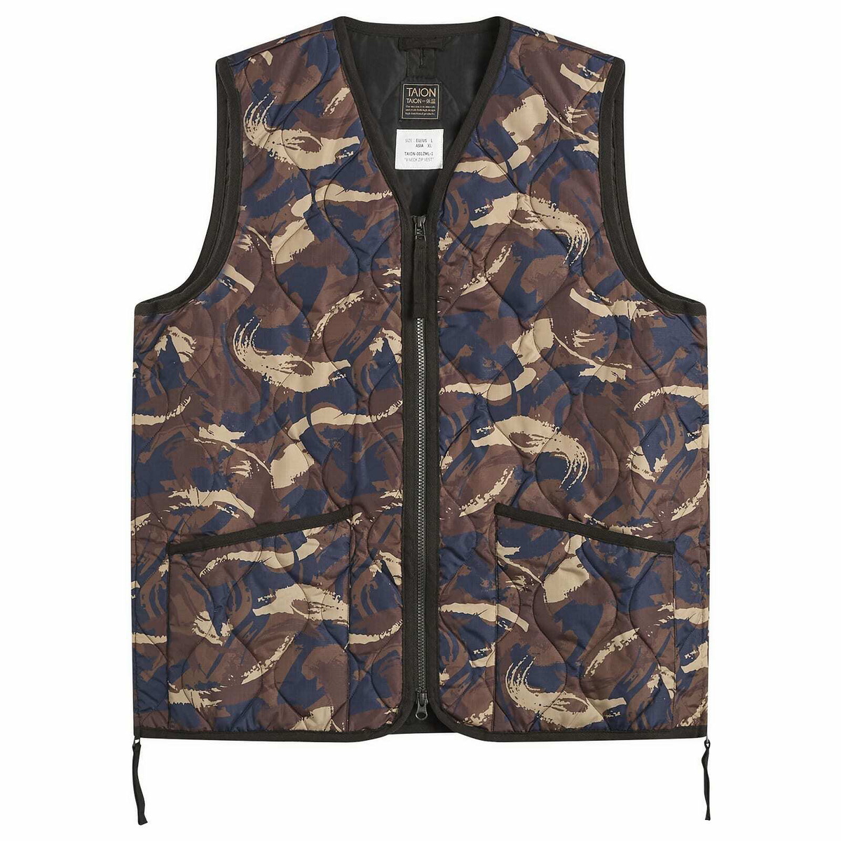 Taion Men's Military V-Neck Zip Down Vest in Paint Camo