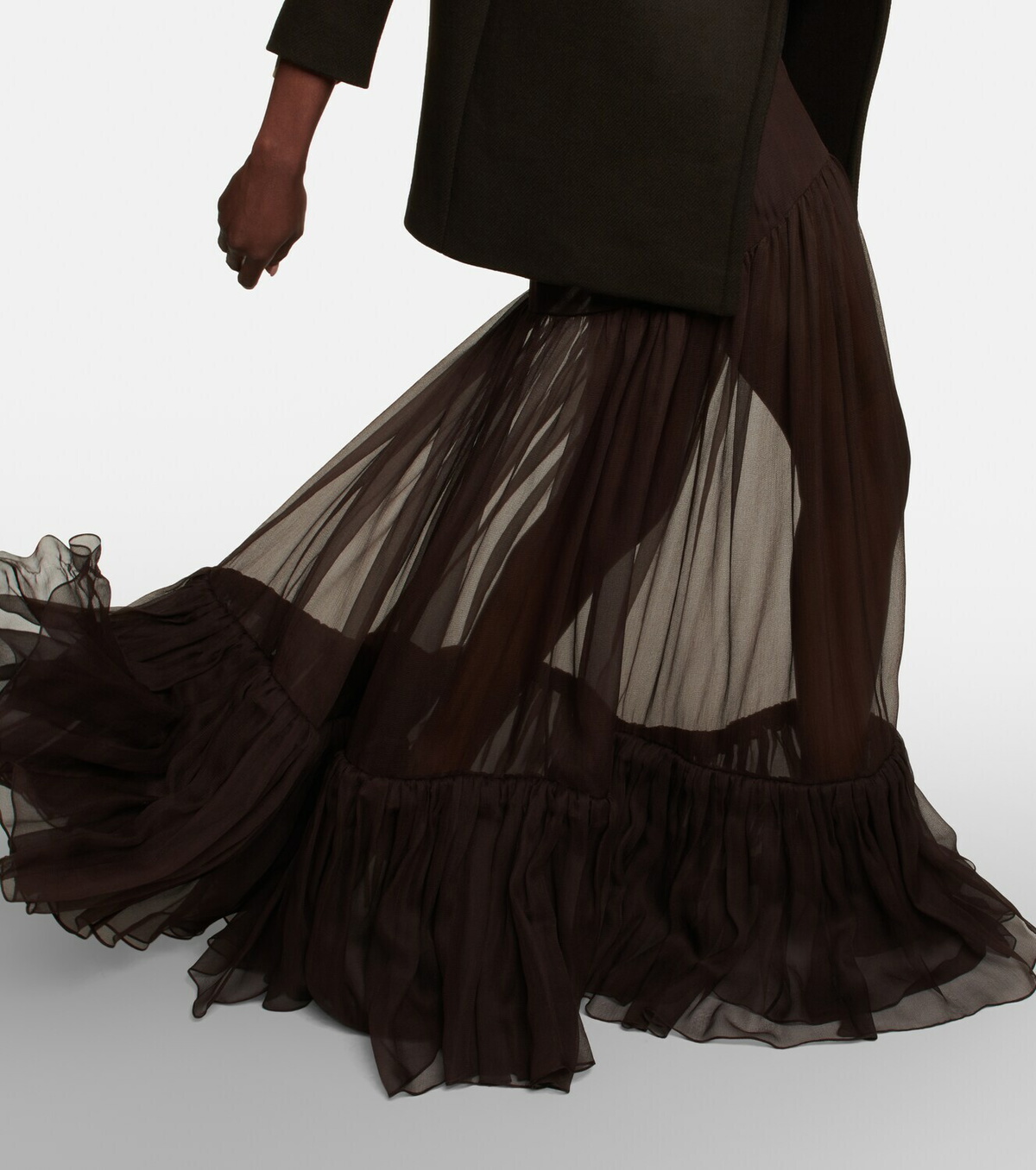 スカート SAINT LAURENT RUFFLED SKIRT IN SILK CREPE MUSLIN Ruffled skirt in silk crepe muslin | Saint Laurent | YSL.com