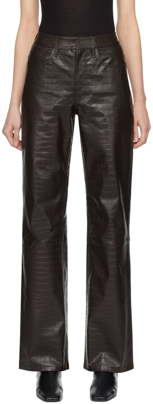 THE FRANKIE SHOP Bonnie croc-effect faux leather straight-leg pants