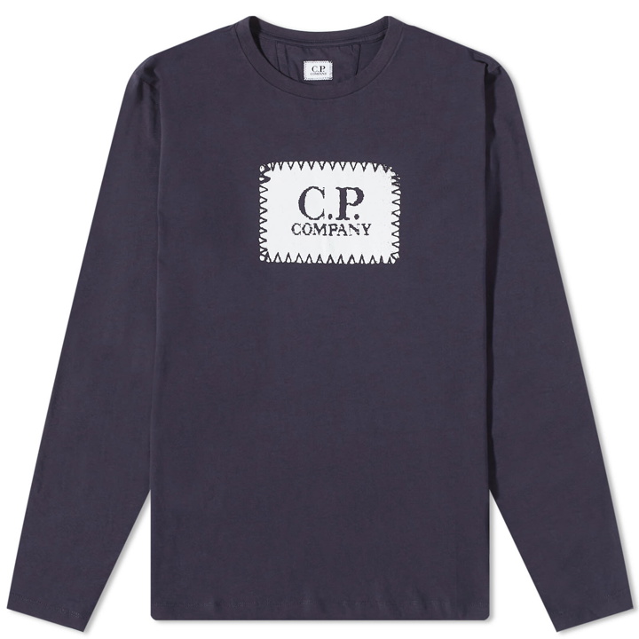 Photo: C.P. Company Men's Long Sleeve Patch Logo T-Shirt in Total Eclipse