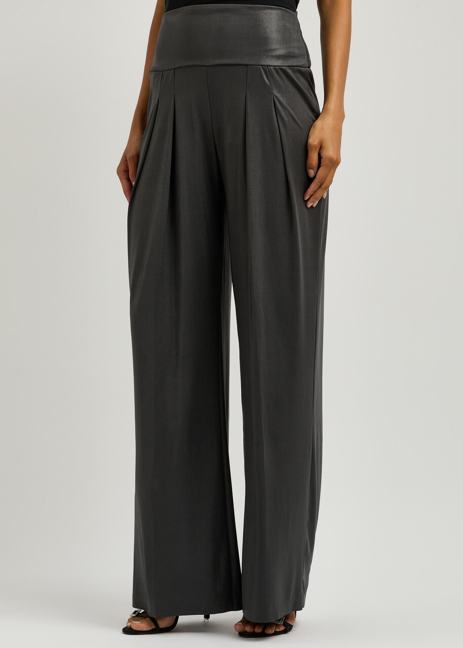 Norma Kamali Coated Stretch-jersey Trousers Charcoal