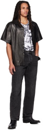 RtA Black Spread Collar Leather Shirt