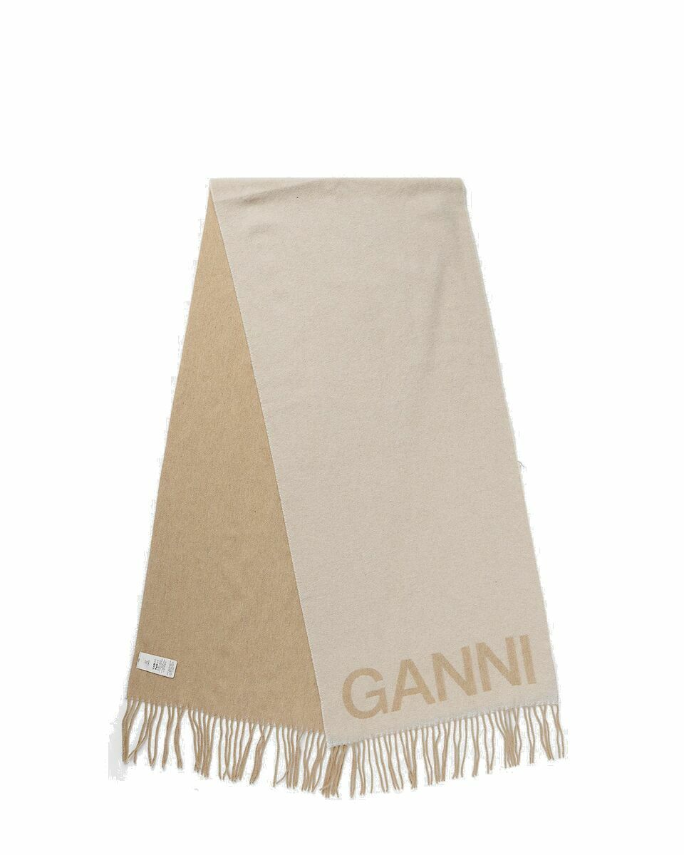 Photo: Ganni Fringed Wool Scarf Beige - Womens - Scarves