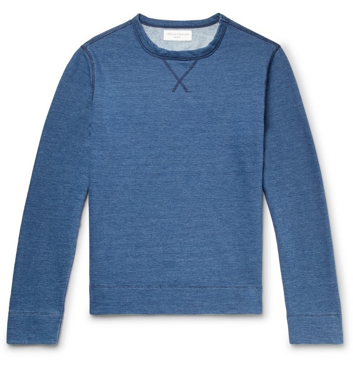 Photo: Officine Generale - Mélange Fleece-Back Cotton-Jersey Sweatshirt - Men - Blue