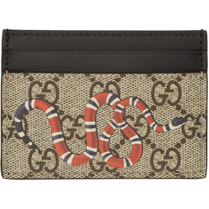 Photo: Gucci Beige and Black GG Supreme Snake Card Holder 