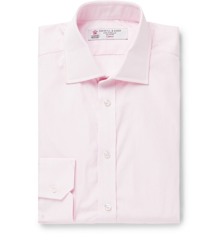 Photo: Turnbull & Asser - Light-Pink Slim-Fit Cutaway-Collar Striped Cotton-Poplin Shirt - Pink