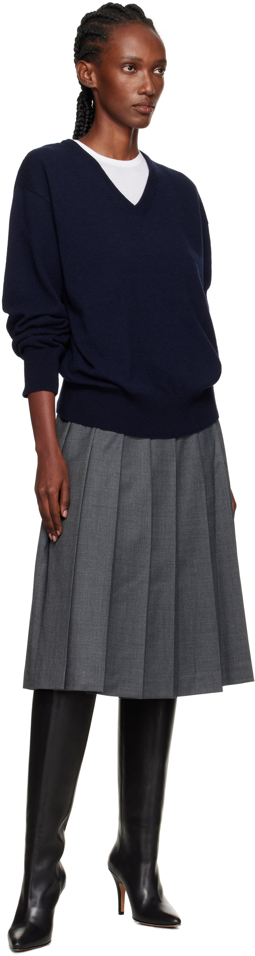 Nothing Written Gray Wool Pleated Midi Skirt