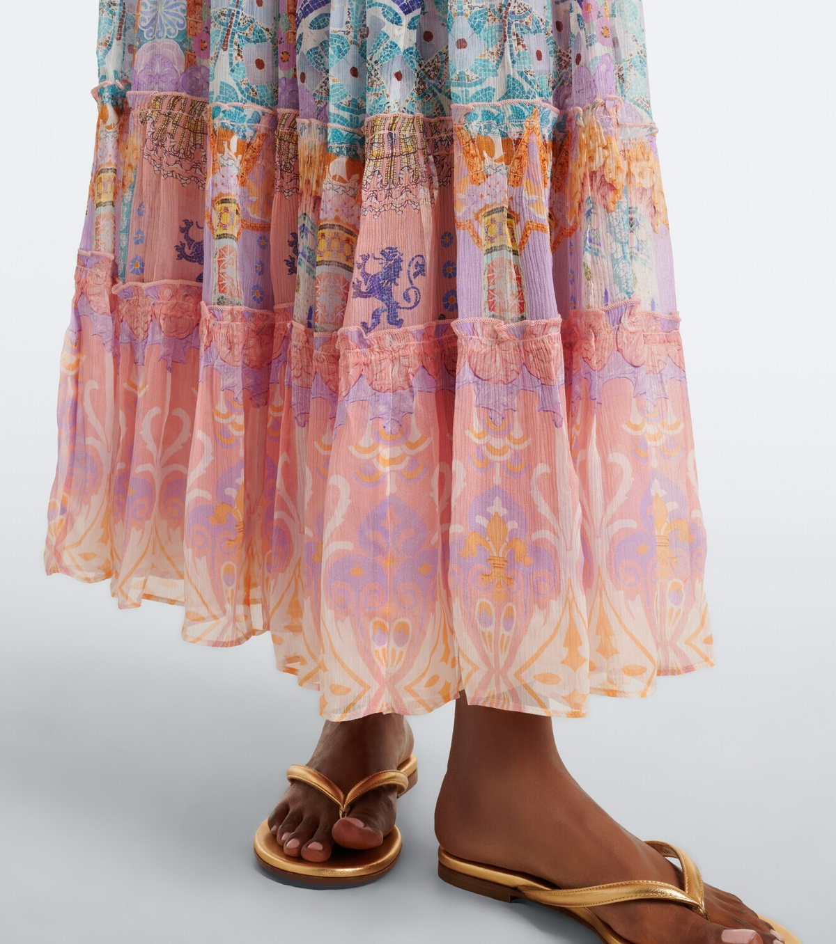 Camilla Printed tiered silk maxi skirt
