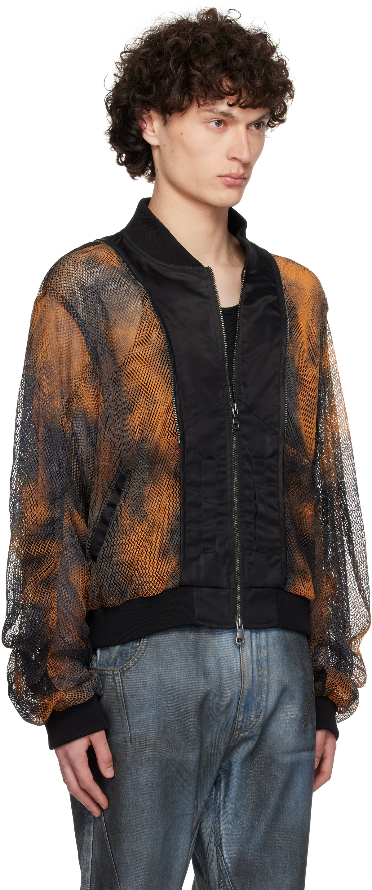 Andersson Bell Black & Orange Double Layer Mesh Bomber Jacket