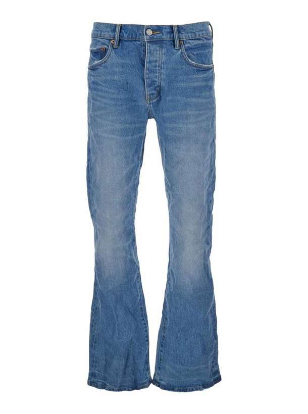 Photo: Purple Brand Blue Flared Jeans With Crinkled Effect In Stretch Cotton Denim Man