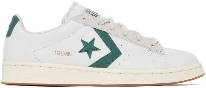 Photo: Converse White & Green Leather Pro Low-Top Sneakers