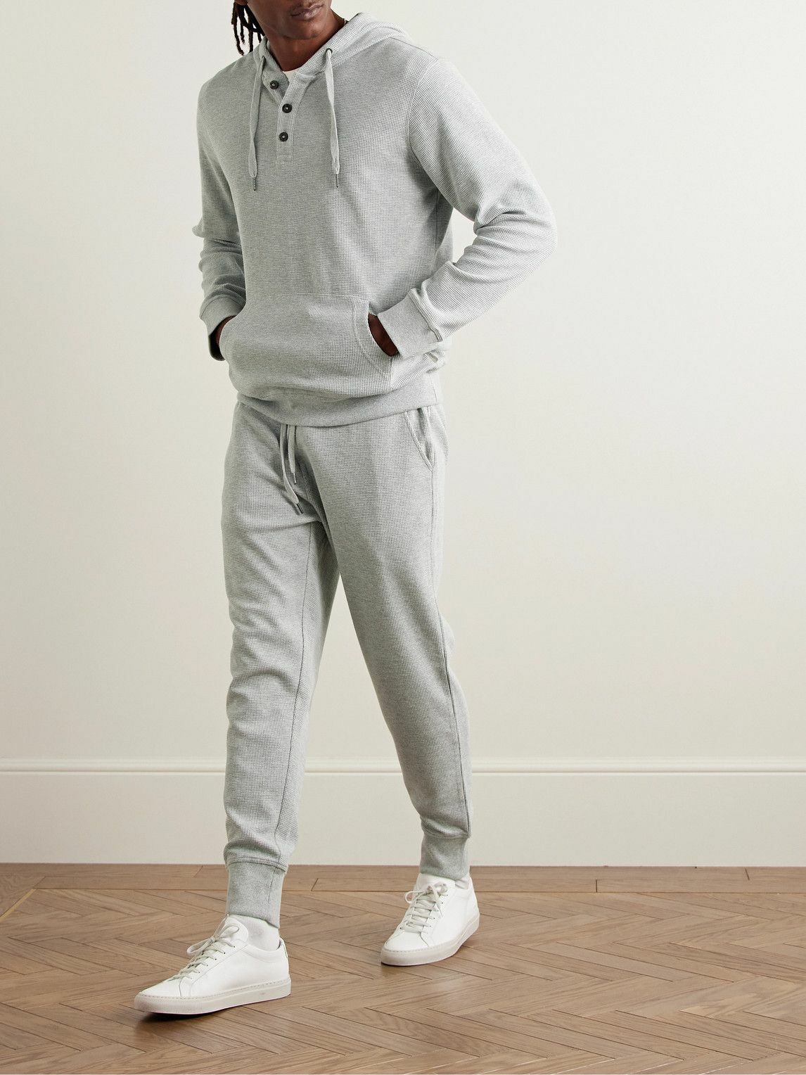 Onia - Waffle-Knit Cotton-Blend Hoodie - Gray