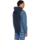 424 Blue Reworked Denim Workshirt Hoodie