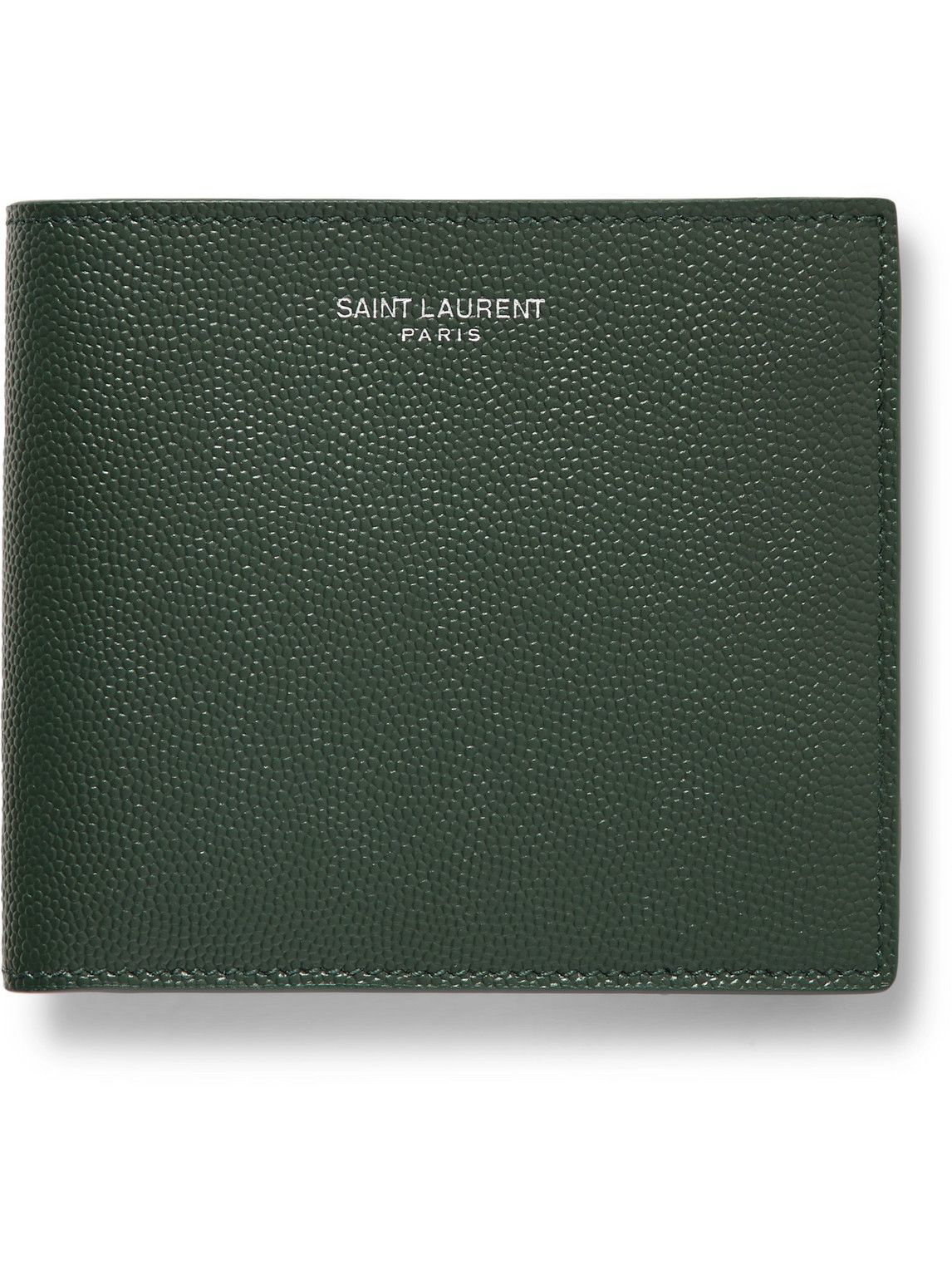 SAINT LAURENT, Logo-Appliquéd Pebble-Grain Leather Cardholder, Men, Neutrals