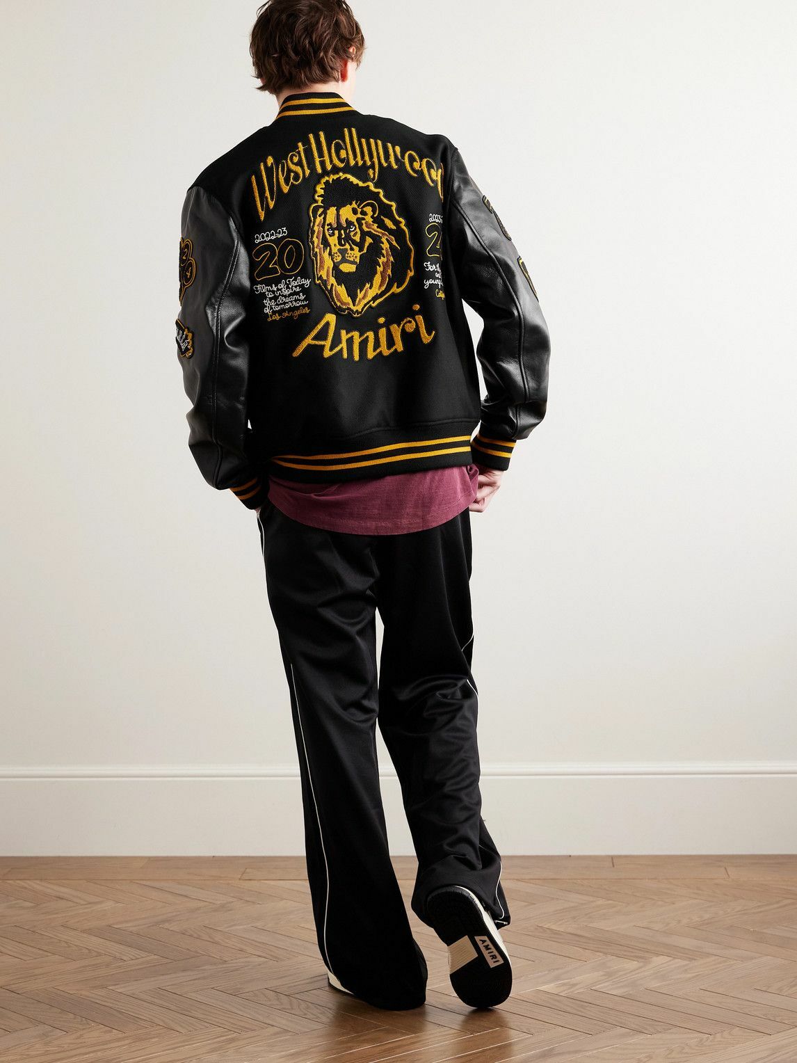 AMIRI - Appliquéd Wool-Blend and Full-Grain Leather Varsity Jacket
