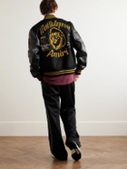 AMIRI - Appliquéd Wool-Blend and Full-Grain Leather Varsity Jacket - Black