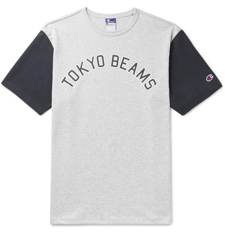 Photo: Beams - Champion Printed Cotton-Blend Jersey T-Shirt - Men - Gray