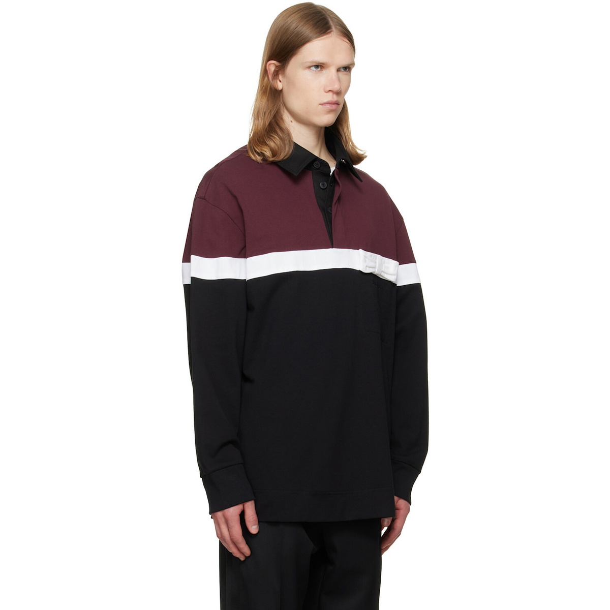 Simone Rocha Burgundy & Black Bow Stripe Rugby Polo