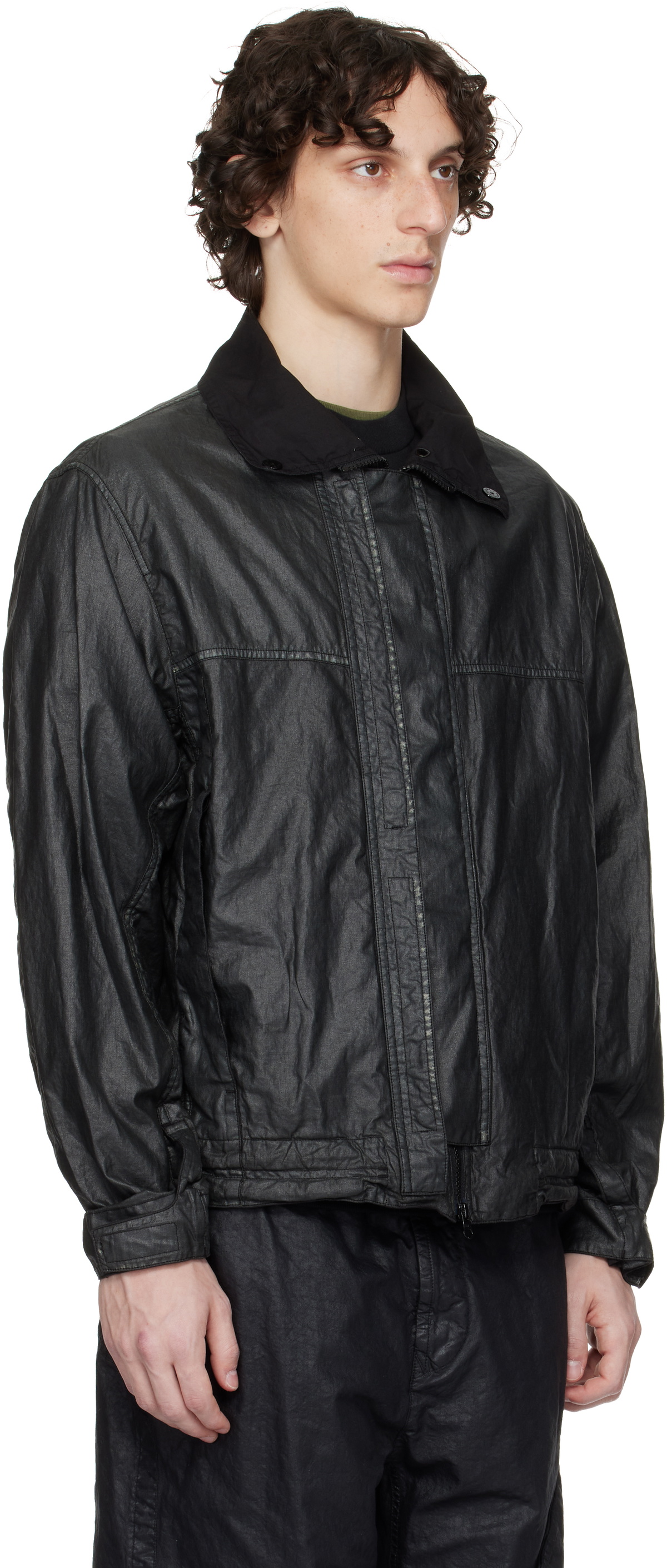 Stone Island Black Raw Linen Plated-OVD Jacket