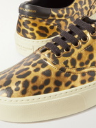 SAINT LAURENT - Venice Leopard-Print Leather Sneakers - Brown