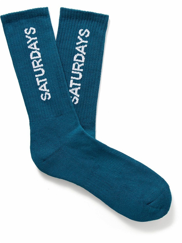 Photo: Saturdays NYC - Logo-Intarsia Ribbed Cotton-Blend Socks
