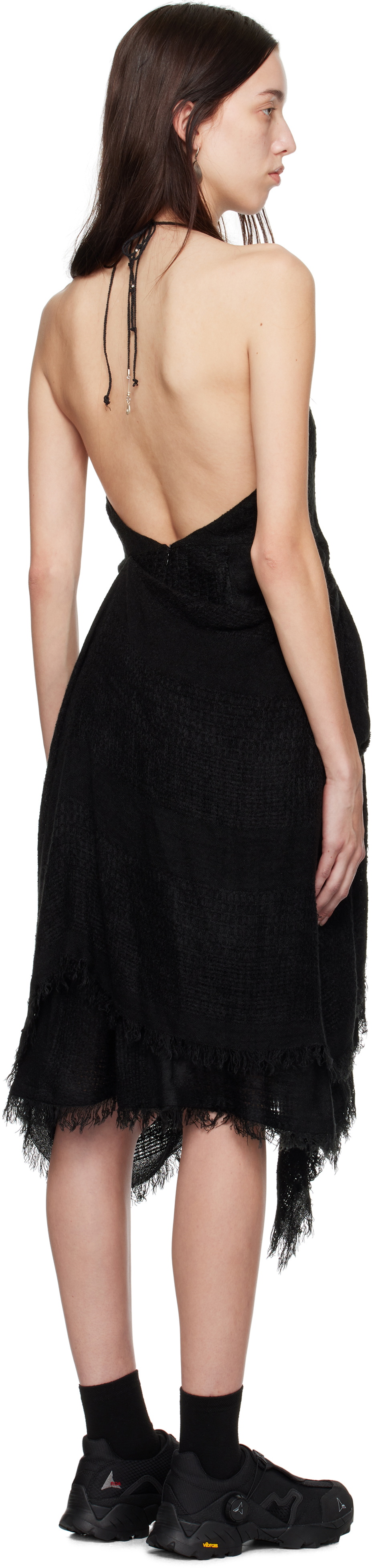 HYEIN SEO Black Fringed Crescent Midi Dress