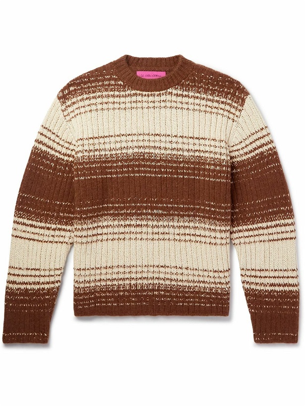 Photo: The Elder Statesman - Striped Ribbed Cotton and Cashmere-Blend Sweater - Brown